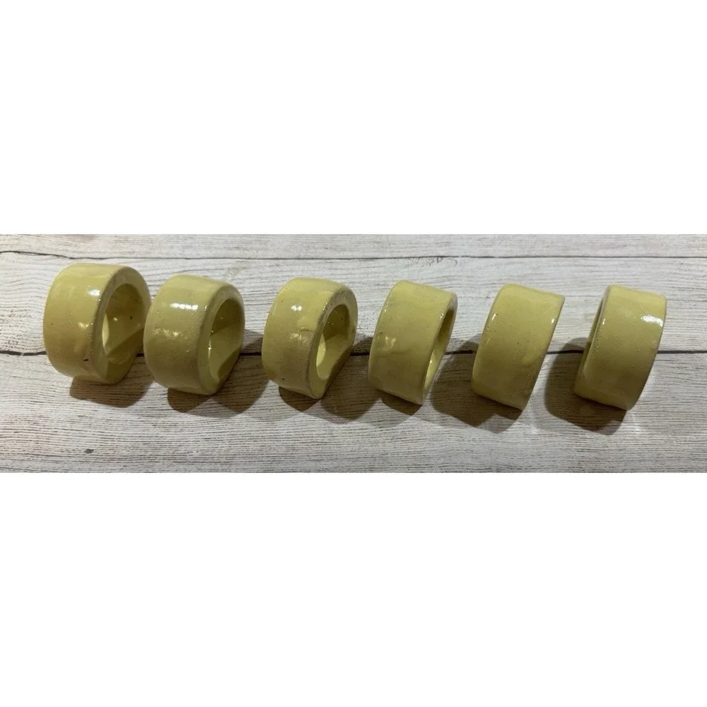 6 Vintage BB Bybee KY Pottery Napkin Rings Holders Yellow